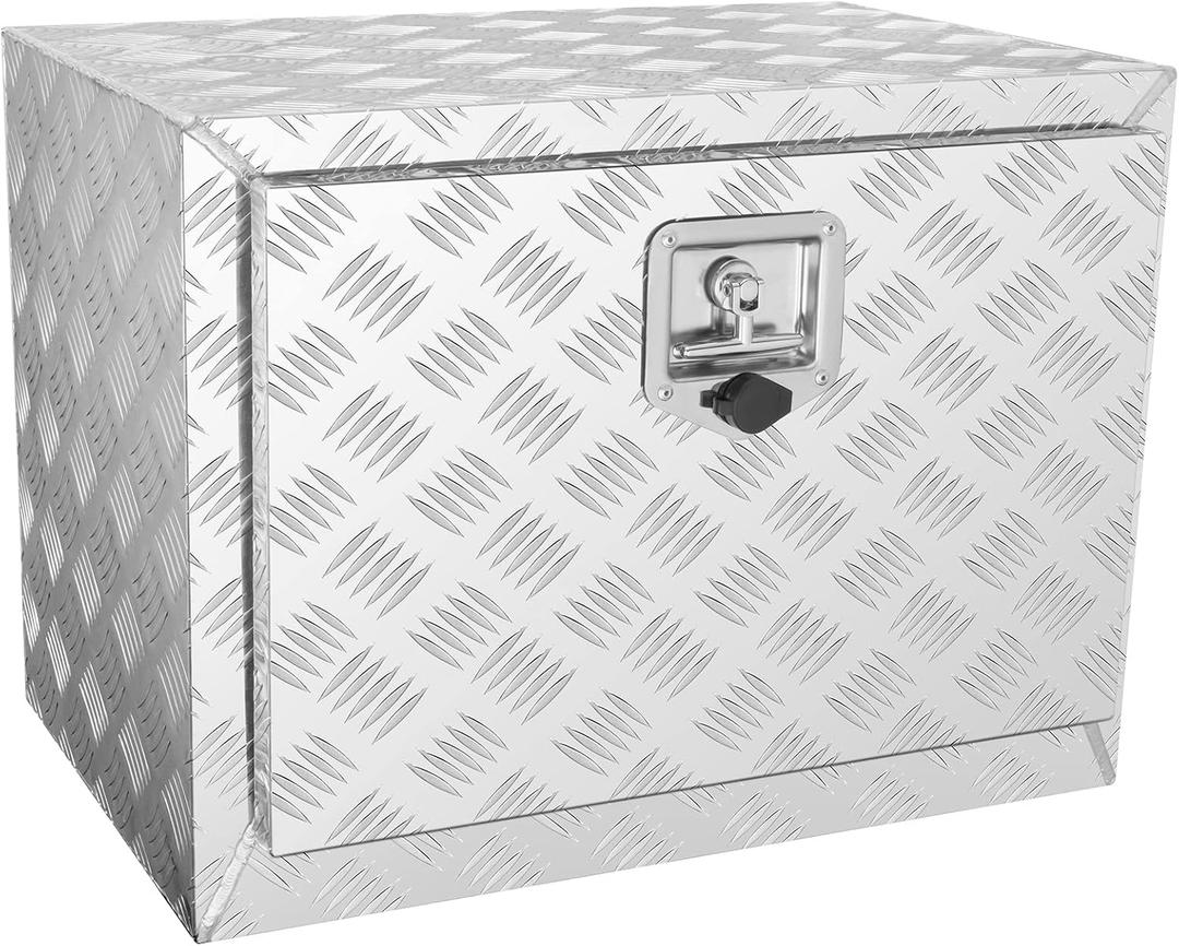 VEVOR Underbody Truck Box, 24"17"18" Pickup Storage Box, Heavy Duty Aluminum Diamond Plate Tool Box with Lock and Keys, Waterproof Trailer Storage Box with T-Handle Latch for Truck, Van, Trailer (Silver)