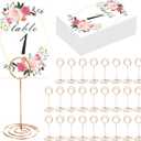 26 PCS Table Number Holder - Table Card Holder Stand Wire Photo Holder with 26 Pcs Floral Table Number Cards, Place Card Holder Stand for Weddings Party Office Paper Memo Menu Note Clips
