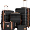 Coolife Suitcase Set 3 Piece Luggage Set Carry On Hardside Luggage with TSA Lock Spinner Wheels (Black, 5 piece set)