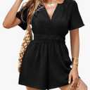 Simplee Women's Summer Rompers Dressy Casual Short Sleeve Cute Rompers Empire Waist Flowy Romper Dress (Black XL)