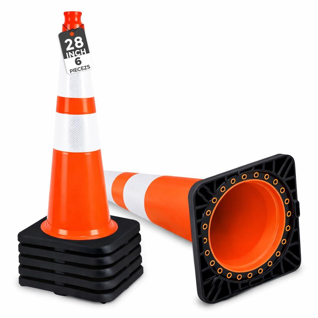 (6 Pack) BESEA 28” inch Traffic Safety Cones Orange Road Parking Cones Heavy Duty Construction Cone Structurally Stable for Traffic Control at Public Place