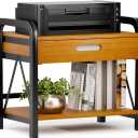 Printer Stand with Storage for Desk, 2 Tier Desktop Printer Table Shelf for Home Office with Wooden Storage Drawer, 15.67" Wide x 11.42" Deep, Multi-Purpose Desk Organizer for Fax Machine, Scanner