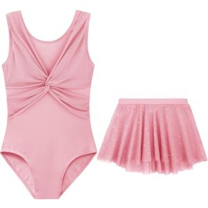 DAXIANG Mesh Front Dance Leotard for Girls Gymnastics Ballet Dress with Removable Tutu Skirt for Toddler Girl Kids 2-10 Years
