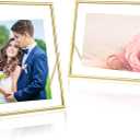 8x10 Picture Frame set of 2 (Gold, Horizontal + Vertical) for 5x7 6x8 with Floating Effect, for 8 x 10 without Floating, Double Real Glass Photo Frames Only for Tabletop