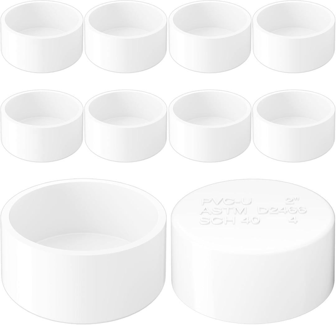 2 Inch PVC Cap, Fits Standard 2" SCH 40 PVC Pipe with 2.375" OD, 10 Pcs | Furniture Grade White PVC End Caps for Clean Secure Pipe Closure, DIY Furniture, Garden Irrigation, Plumbing