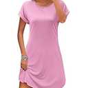 PLOKNRD Women's Casual Dress Summer Short Sleeve T-Shirt Dress Crew Neck Basic Dresses 2025 (Pink)