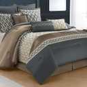 LANCO MODERN LIFESTYLE Queen Comforter Set, Grey Brown, 10 Piece Bed in a Bag for All Seasons, Luxury Extreme Comfort Bedding Sets with Bedskirt, Pillow Shams, Euro Shams and Decor Pillows
