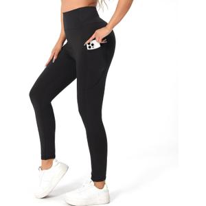 Thick High Waist Yoga Pants with Pockets, Tummy Control Workout Running Yoga Leggings for Women (Black, XXL)
