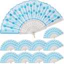 QIRMIZI 10 PACK Fabric Folding Handheld Fans, Perfect for Weddings, Parties, and Dancing,Light Blue