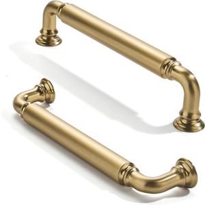 2 Pack 5inch(128mm) Center to Center Brushed Brass Cabinet Pulls Satin Brass Solid Cabinet Hardware Heavy-Duty Drawer Handles Kitchen Cabinet Pulls Drawer Kitchen Cabinet Hardware