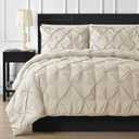 Crown Collection Luxuriate Hotel 1000-TC Hypoallergenic Ultra Soft 100% Egyptian Cotton California King 98"x104" Ivory Solid Pinch Plated Duvet Cover with Zipper Colser & 2pcs Pillow Case Set