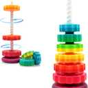 Educational Spinning Stacking Toys, Rainbow Stacking Rings Baby Toy, Montessori Sensory Learning Toy for Girls and Boys Toddlers Toys for 1-3 Year Old
