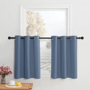 NICETOWN Kitchen Short Blackout Curtains Grommet 42x30 Inches Long Blocking Insulated Thermal Small Curtain Tiers for Bathroom Window Treatment Travel RV Laundry Room 2 Panel, Stone Blue
