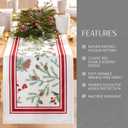 Elrene Home Fashions Winter Holiday Berry Fabric Bordered Table or Console Runner, Christmas Table Decor, 13" x 70"