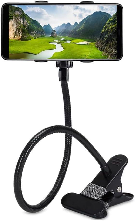 Selfdee Cell Phone Holder,Lazy Bracket, 360-degree Rotating Universal Flexible Long Arms Clip Mount Gooseneck Phones Stand for Bed Flexible Arm Adjustable Mount Clamp on Desk Bedframe (Black)