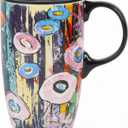 Topadorn Ceramic Travel Mugs Porcelain Latte Tea Cup Coffee Mug with Lid and Handle,17oz. Abstract Garden