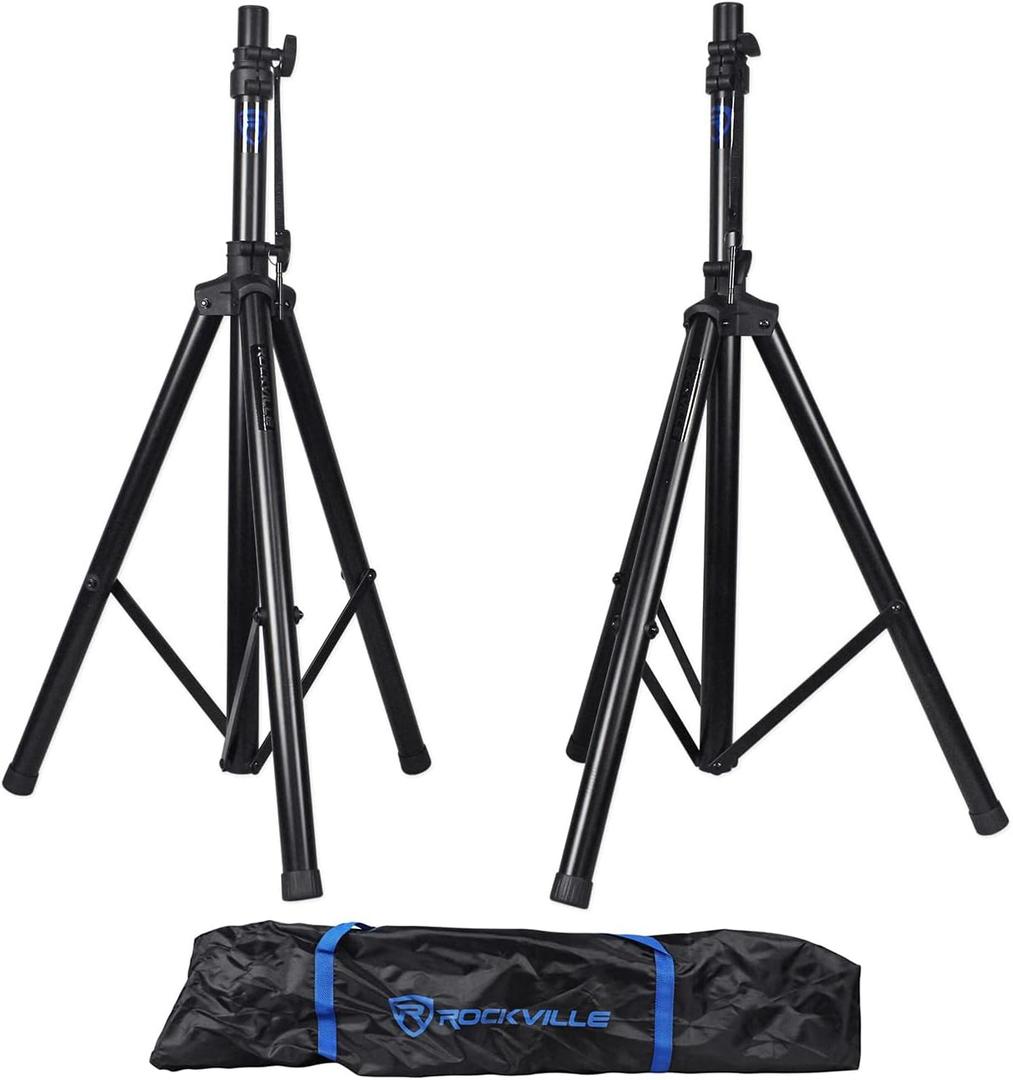 Rockville RVES1 Tripod DJ PA Speaker Stands (Pair) with Carry Bag, Steel Construction, 100 lbs Capacity, Height Adjustable upto 71 Inches, Perfect for Events and Performances