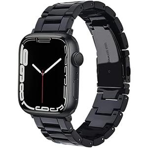 V-MORO Resin Strap Compatible with Apple Watch Band 41mm/40mm/42mm Series10/9/8/7/6/5 Women Men Fashion Lightweight Wristband with Metal Buckle,iWatch Series 4/3/2/1/SE 2/SE (Black)