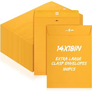 Fullhawl 100 Pcs 14 x 18 Inch Extra Large Mailing Clasp Envelopes Jumbo Kraft Catalog Manila Envelope with Clasp Closure for Oversized Big Documents Office Home Business Legal School Storing Mailing