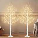 PABIPABI Birch Tree with LED Lights, 2 Pack 6ft Lighted White Christmas Trees Outdoor with Timer & Light Dimmer Prelit Artificial Twig Tree Set for Decorations Indoor Winter Home Garden Bedroom Decor