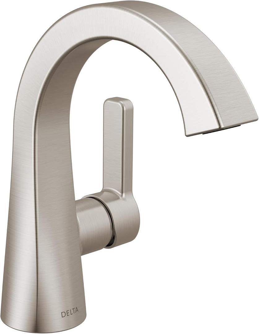 Delta Lineax Brushed Nickel Bathroom Faucet 1 Hole, Single Hole Bathroom Sink Faucet for Vanity, Metal Push-Pop Drain Assembly, Stainless 562SH-SSMPU-DST
