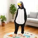 Flannel Animal Onesie Costume One Piece Kids Adults Cosplay for Halloween Easter Boys Girls Womens (Black)