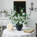 5PCS Faux Spring Stems Artificial Branches with Flowers for Tables Decor,Silk Faux Flower Stems with Branches for Vases for Home Office Kitchen, Dining Room,Living Room Decorations(White)