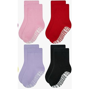 RATIVE 4 Pack Anti Slip Ankle Socks with Grips for Baby Toddler Kids Boys Girls, Size 1-3T