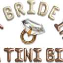 A Bride in Tini Bit Letter Balloons with Diamond Ring for Espresso Theme Bachelorette Party Decoration