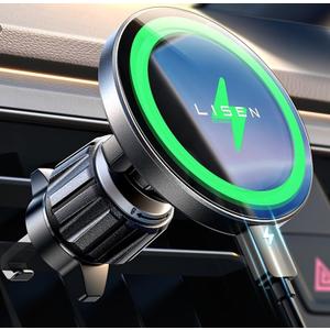 LISEN for 15W MagSafe Car Mount Charger,Magnetic Wireless Cars Charger,Magnetic Phone Holder for Cars,Phone Holders for Your Car Accessories for Men Women Jeep Ford F150 for iPhone 17-12,Samsung,Gifts