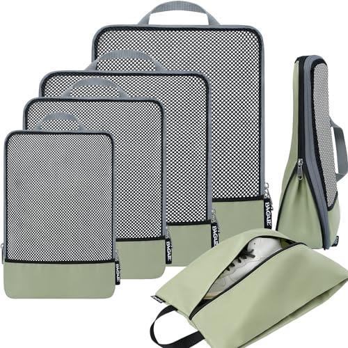 BAGAIL 6 Set Compression Packing Cubes Travel Accessories Expandable Packing Organizers (Half Mesh, 6-Matcha Green)