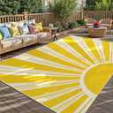 Arenarug Outdoor Indoor Area Rug Boho Sun Washable Outdoor Patio Rugs Medieval Aesthetic Vintage Abstract Art Non-Slip Carpet for Living Room, Patio, Porch, Pool Deck (5x8) (Yellow)