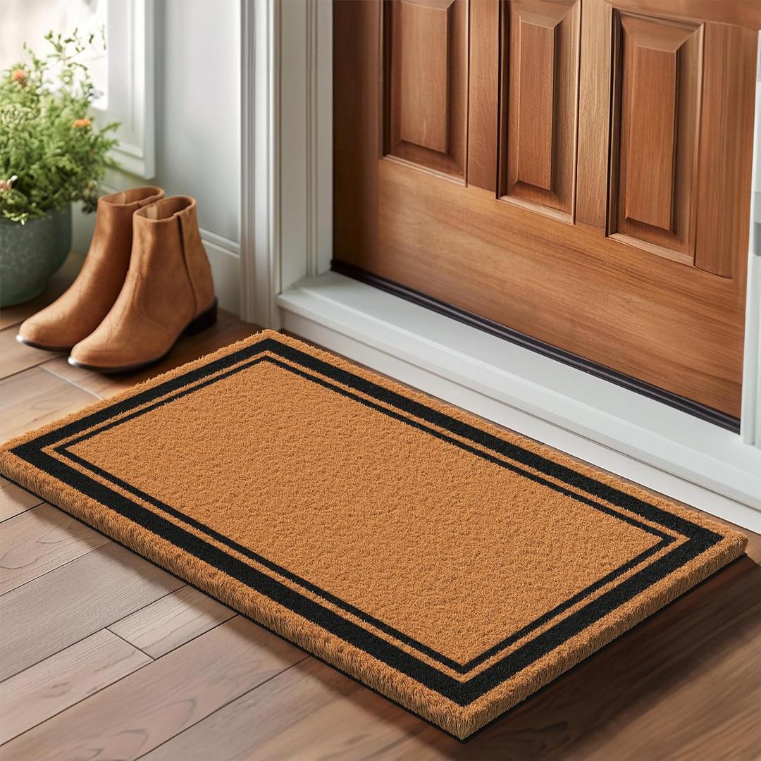 Barnyard Designs Natural Coco Coir Heavy Duty Backing Doormat - Large Cute Non-Slip Front Door Welcome Mat for Outside Entrance or Porch Entry, Brown (36" x 72" Border)