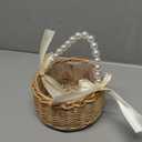 Wicker Rattan Flower Girl Basket with Bows,Pearl Handle Flower Basket,Wedding Flower Girl Basket and Home Decorations. (1) (Natural one piece)