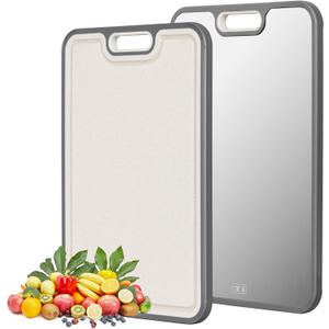 Titanium cutting boards for Kitchen,2-in-1 Double Sided Food Grade,Pure Titanium and Wheat Straw PP, Double Chopping Boards for Meat and Fruits Easy to Clean Size 15x10