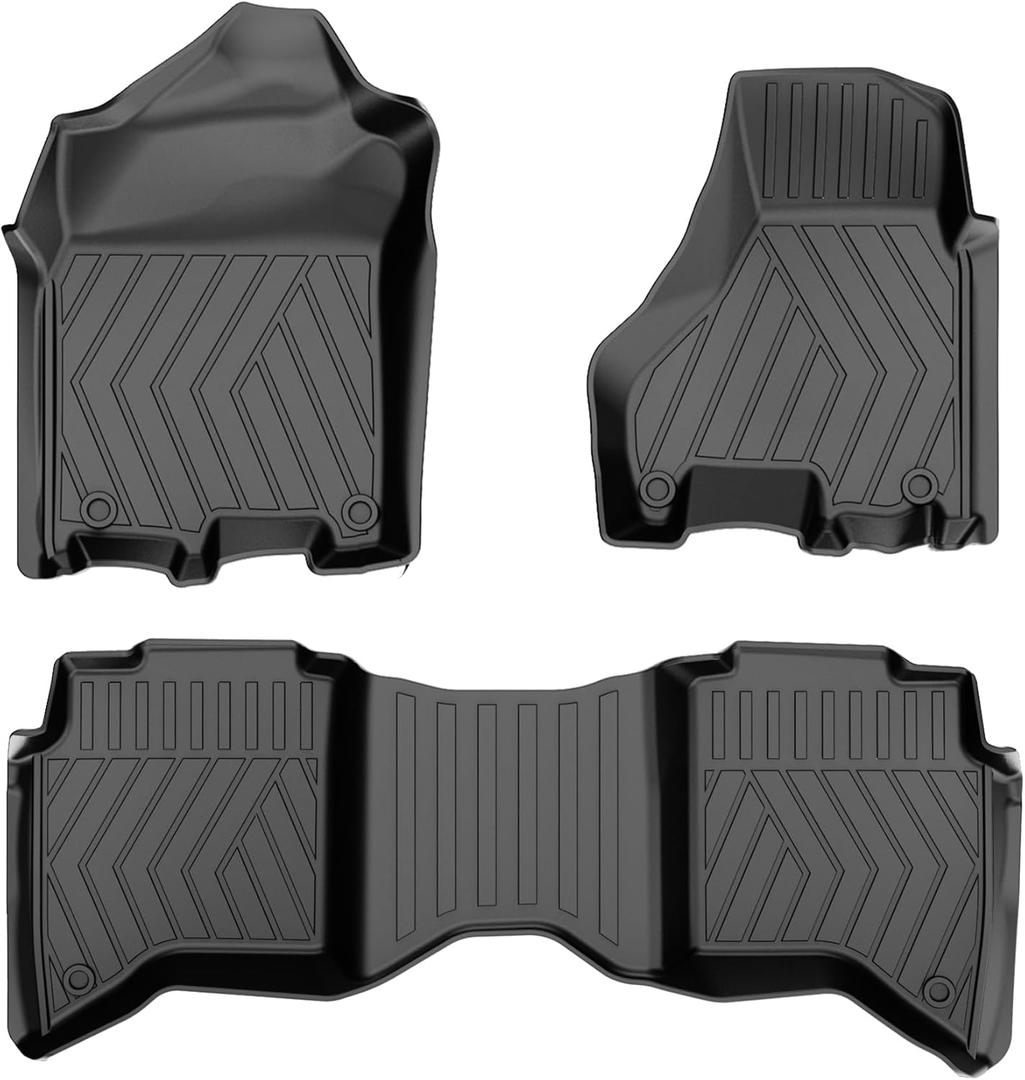 Floor Mats Fit for 2019-2025 Ram 2500/3500 Crew Cab (Only 1st Row Bucket or Bench Seats): AOMSAZTO All Weather TPE Waterproof Floor Liners Front & 2nd Row