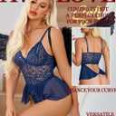 Sexy Teddy Lingerie for Women Lace Bodysuit One Piece Mini Babydoll | Mesh Body suit Sheer Lingerie Hollow out,Unique Crotch,One Piece,V Neck Adjustable straps,Nightwear,Goingt Out,Club (Blue, S)