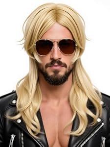 Black Long Wig for Mens black curly hair for Halloween Hippie-Themed Party