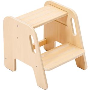 Step Stool for Toddler Kids Wooden  Height Adjustable 2-Step Ladder with Handles  Bathroom Sink Kitchen Bedroom Potty Training  Non-Slip Safety Design for Children 18 Months+ (Natural)