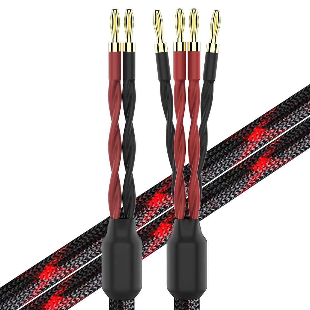 KK Cable k4B-2B Bi-Wire Speaker Cable, 2.5M (8.2ft) PER Wire, 1pair Set (Total 12 Banana Plugs), Black, Male-to-Male, Outdoor, FCC Certified