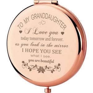 GAOLZIUY Granddaughter Makeup Compact Mirror - Grandma & Grandpa Gift, Birthday Present with Light & Magnification (Rose Gold-daughter in Law)