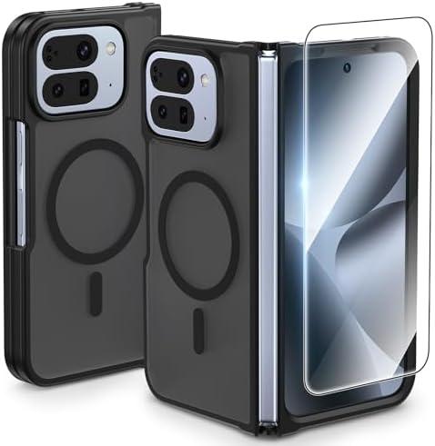 VEGO for Pixel 10 Pro Fold Case [Compatible with MagSafe][with Screen Protector] Translucent Matte Hard Cover Shockproof Drop Protection Protective Hard Phone Case for Google Pixel 10 Pro Fold - Black
