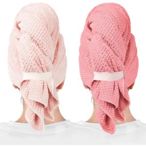 ROLSHOL 2 Packs Large Microfiber Hair Towels for Women, Super Absorbent & Quick Dry Hair Towel Wrap for Curly Long & Short Hair- Anti-Frizz Hair Turbans for Wet HairCoral Pink & Pink - 27.5''*39.4''