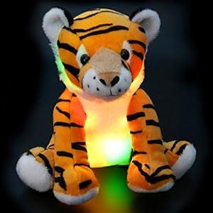 Athoinsu Light up Tiger Stuffed Animals with LED Night Light Glow in Dark Soft Plush Toy Birthday for Toddlers Kids, 11''