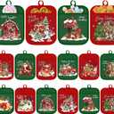Jingmore 12 Pcs Christmas Pot Holders with Pocket Red Green Pot Holders for Kitchen Santa Claus Snowman Hot Pads and Oven Mitts Cute Farmhouse Oven Gloves Gift for Christmas Winter Baking Cooking