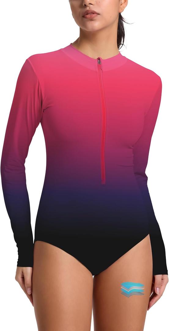 Beautikini Period Swimwear for Teens Long Sleeve One Piece Period Swimsuit UPF50+ Rash Guard Bathing Suit for Girls,Women XS