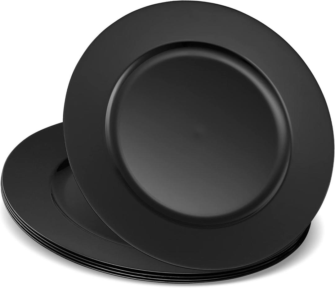 13'' Black Party Chargers Large Plates & Platters Great for Elegant Party's Weddings Tableware Great for Serving dish Black, Pack of 6