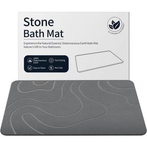 Stone Bath Mat Diatomaceous Earth Shower Mat Non-Slip Super Absorbent Diatomite Stone Mats for Bathroom Floor Quick-Drying Easy to Clean (24''*16'' Grey)