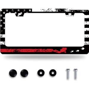 Diving Flag License Plate Frame American Flag Personalized License Plate Holder Stainless Steel Funny Car Accessories Decoration for Men Women 12.3" x 6.3"