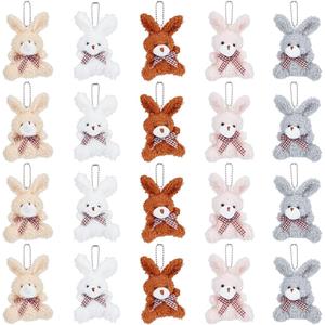 BENECREAT 20Pcs 5 Colors Mini Bunny Plush Keychain, Cotton Bunny Stuffed Animal Mini Plushies Bulk for Birthday Xmas Easter Shower Party Favor Gifts